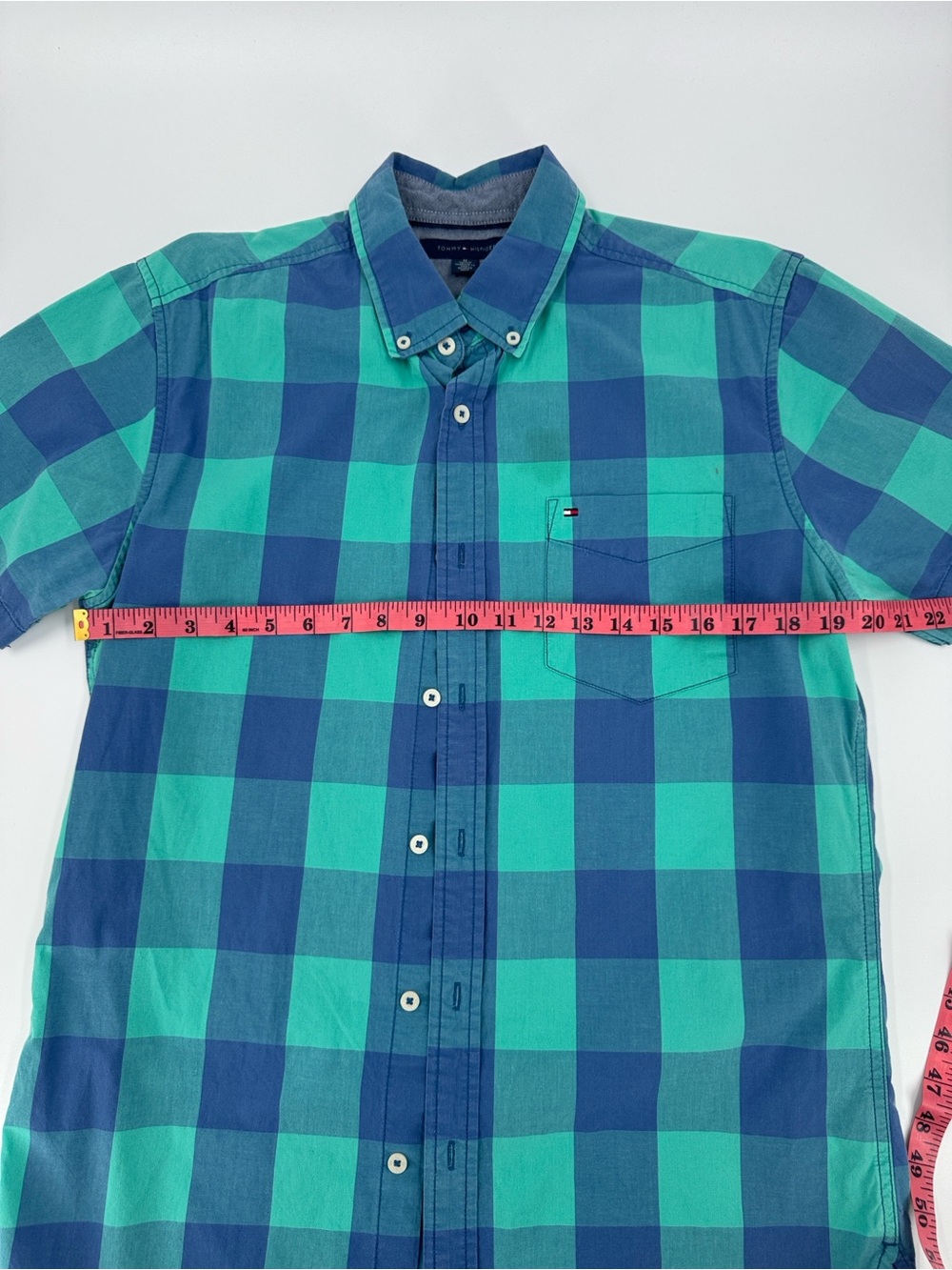 Tommy Hilfiger Men's Blue & Teal Check Short-Sleeve Button-Down Shirt Size M - Picture 5 of 10